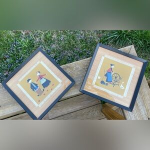 Set Jangaard of Denmark Framed Cocktail Napkins 1950s Collectible Textiles 9x9”